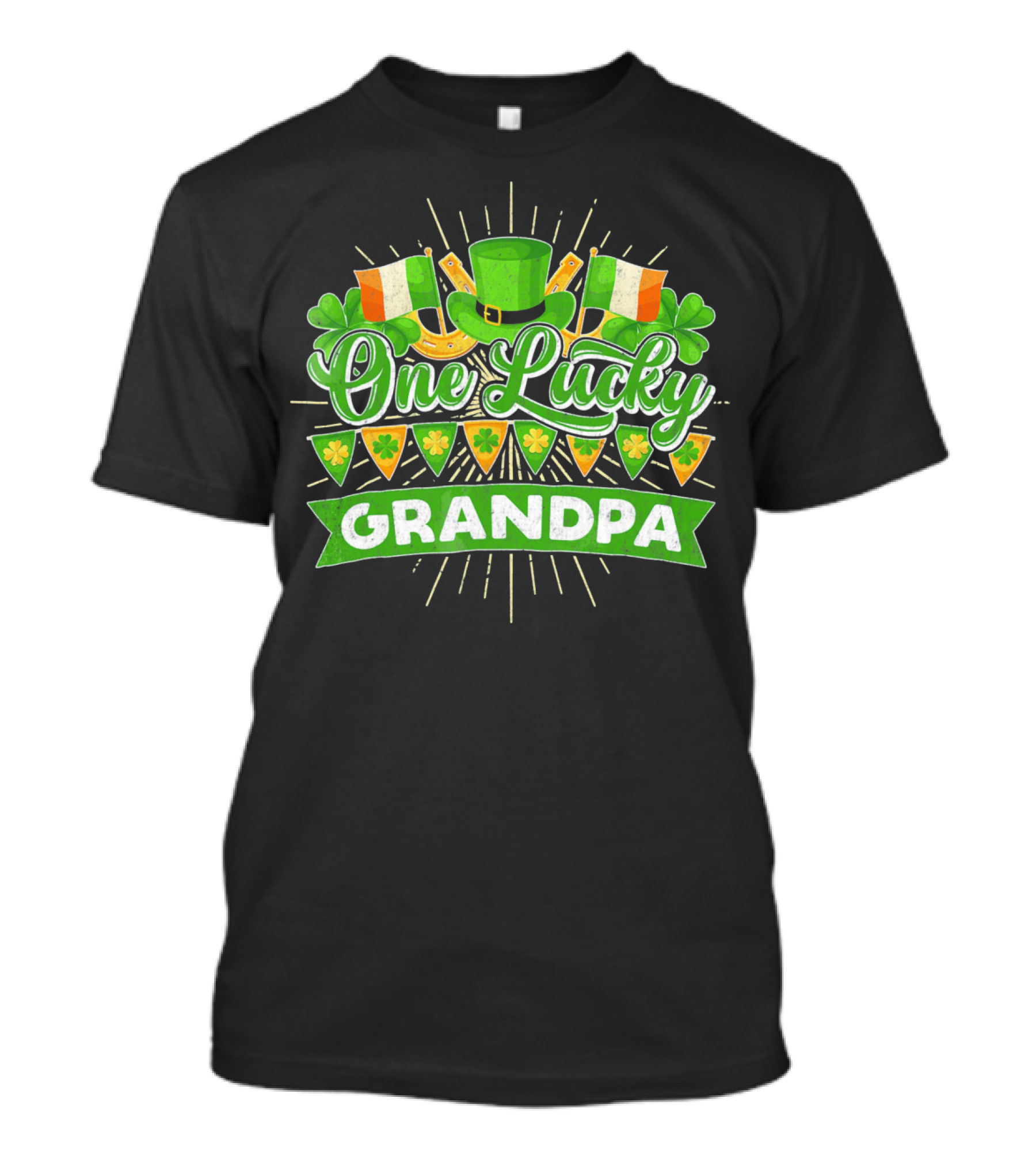 St Patricks Day One Lucky Grandpa Irish Flags Shamrocks And Leprechaun Hat T-Shirt