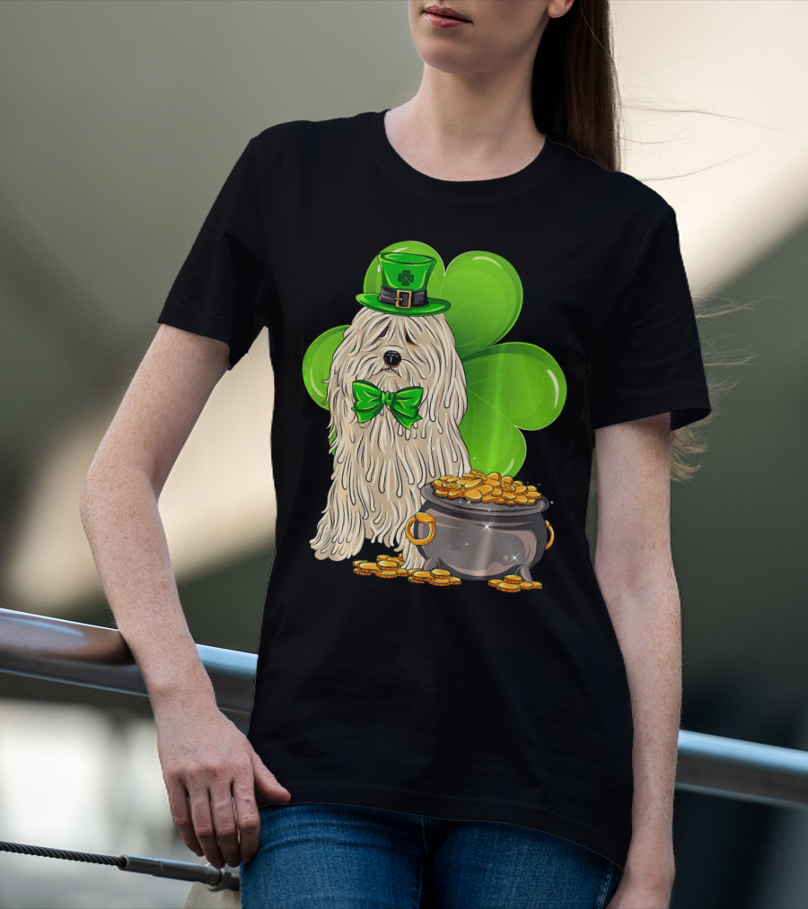 Puli Dog St Patricks Day Leprechaun With Pot Of Gold And Shamrock T-Shirt