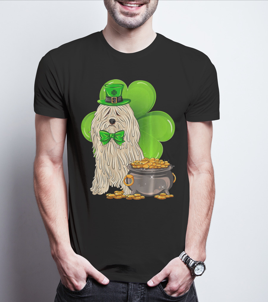 Puli Dog St Patricks Day Leprechaun With Pot Of Gold And Shamrock T-Shirt