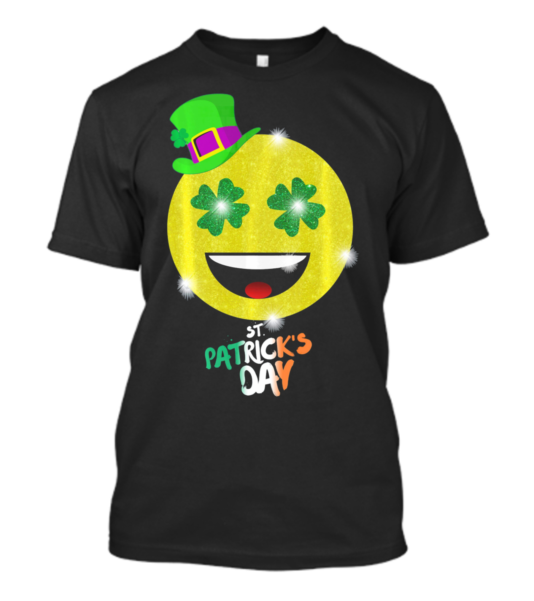 St. Patrick's Day Emoji With Green Hat And Shamrock Eyes T-Shirt