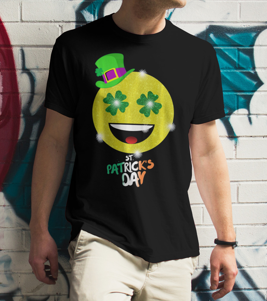 St. Patrick's Day Emoji With Green Hat And Shamrock Eyes T-Shirt