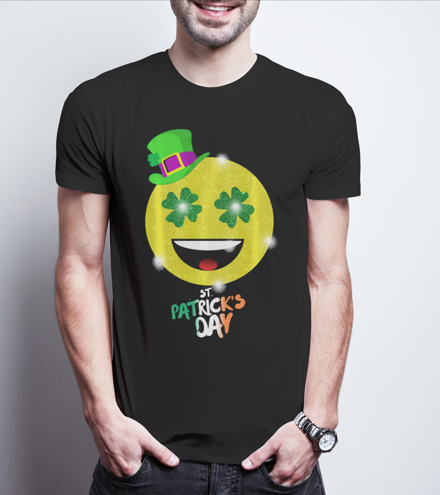 St. Patrick's Day Emoji With Green Hat And Shamrock Eyes T-Shirt