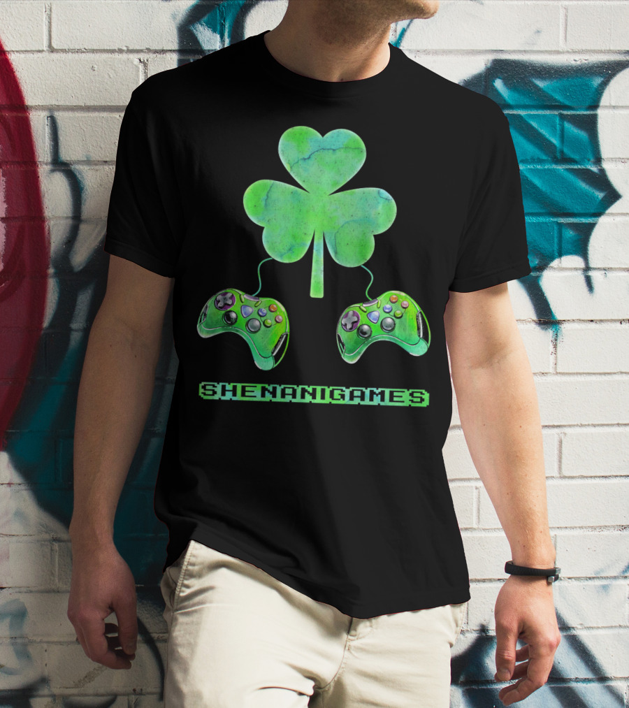 Shenanigames St Paddys Day Gamer Shamrock Controllers T-Shirt