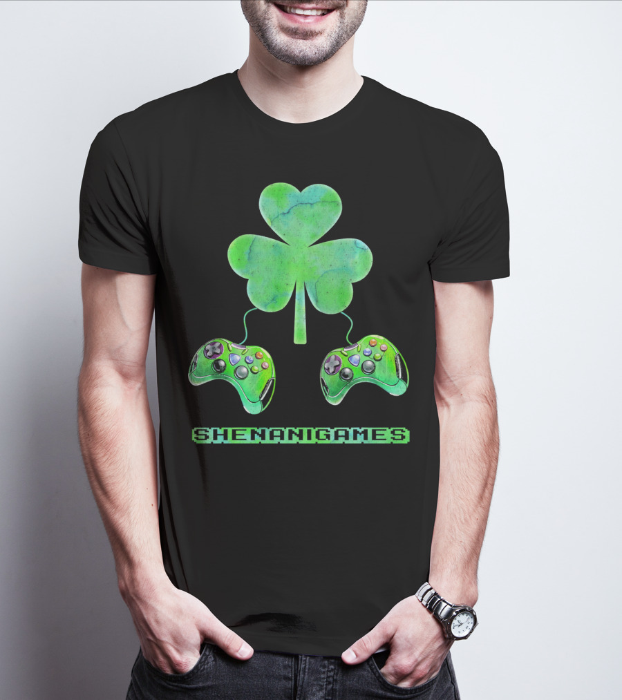 Shenanigames St Paddys Day Gamer Shamrock Controllers T-Shirt