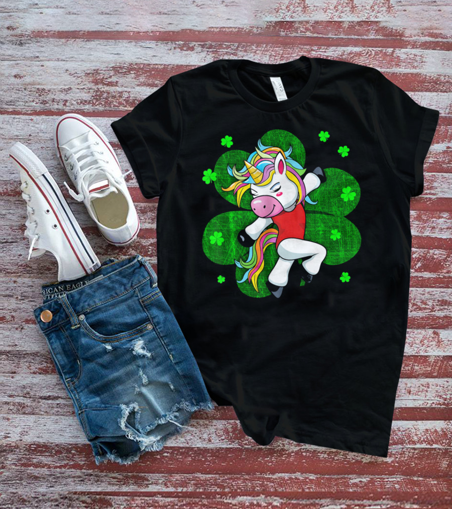 Youthful Rainbow Unicorn Gymnastics With Irish Shamrocks T-Shirt
