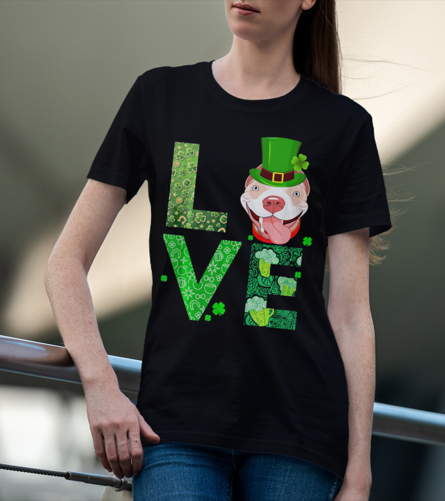 Love Pitbull St Patricks Day Green Shamrock Hat T-Shirt