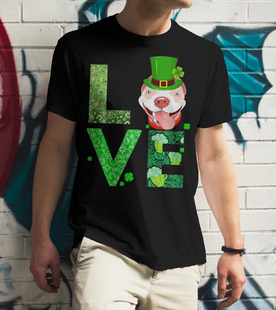 Love Pitbull St Patricks Day Green Shamrock Hat T-Shirt