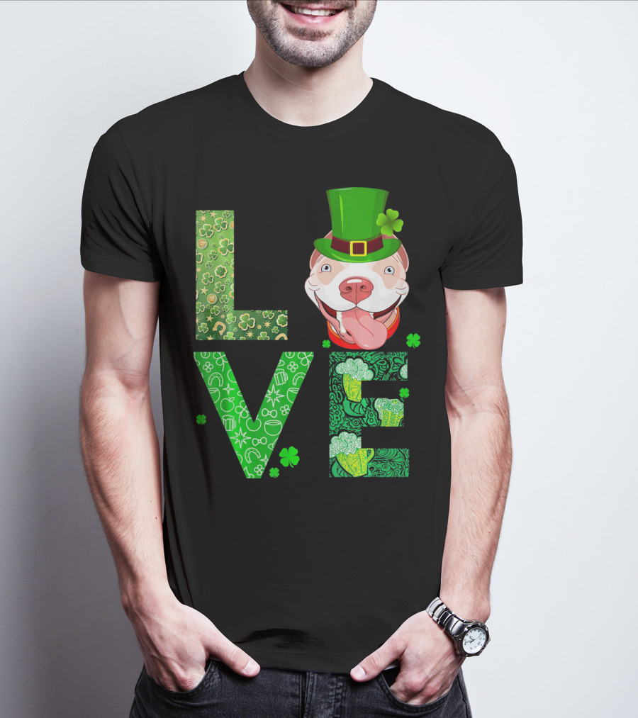 Love Pitbull St Patricks Day Green Shamrock Hat T-Shirt