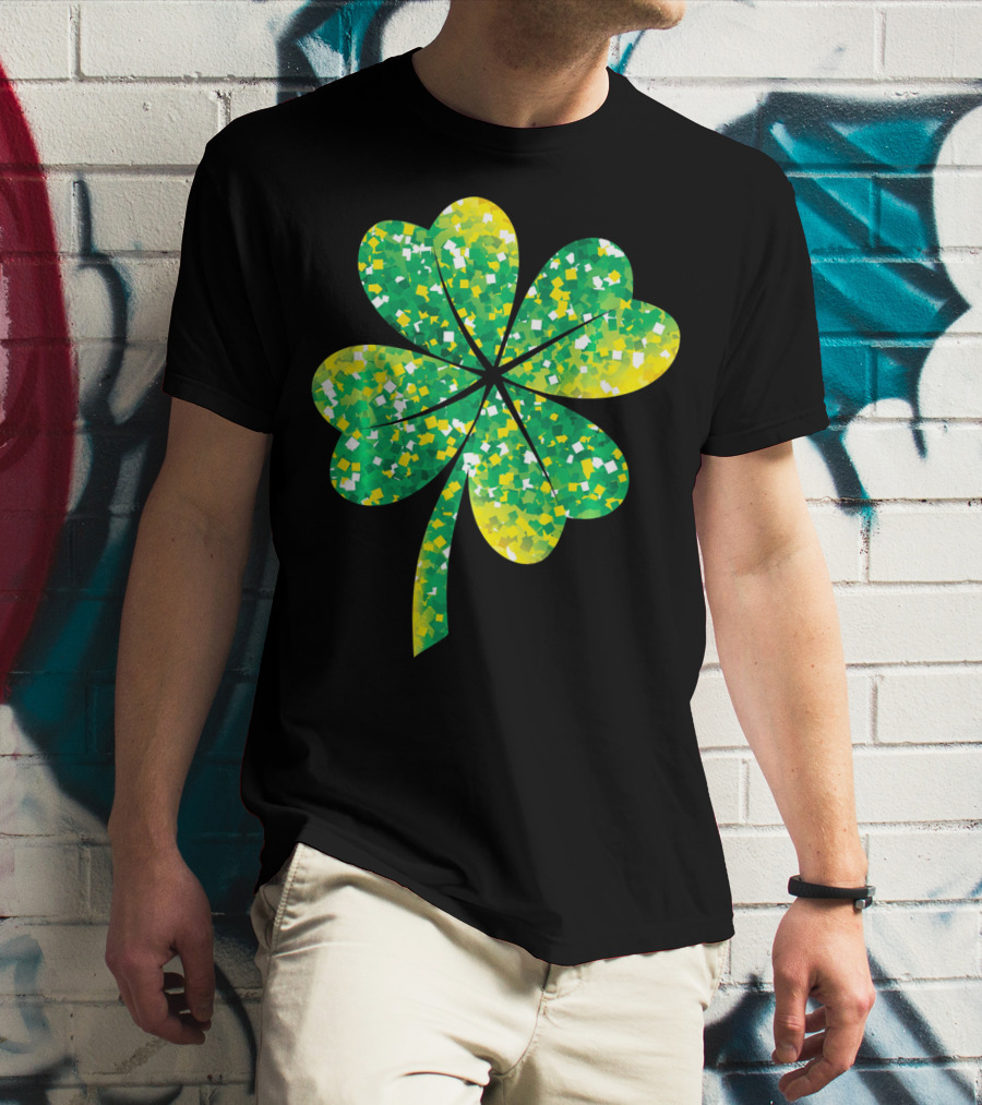 St Patricks Day Green Shamrock 4 Leaf Pattern College T-Shirt