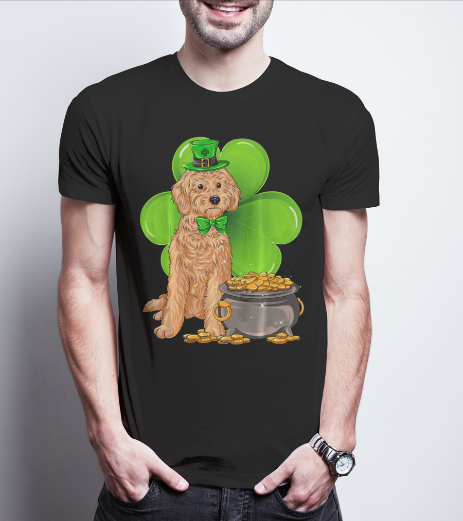 Cockapoo St Patricks Day Leprechaun Dog With Shamrock And Pot Of Gold T-Shirt