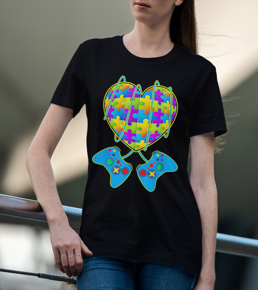 Heart Puzzle Gamer Controller Pattern St Patrick T-Shirt