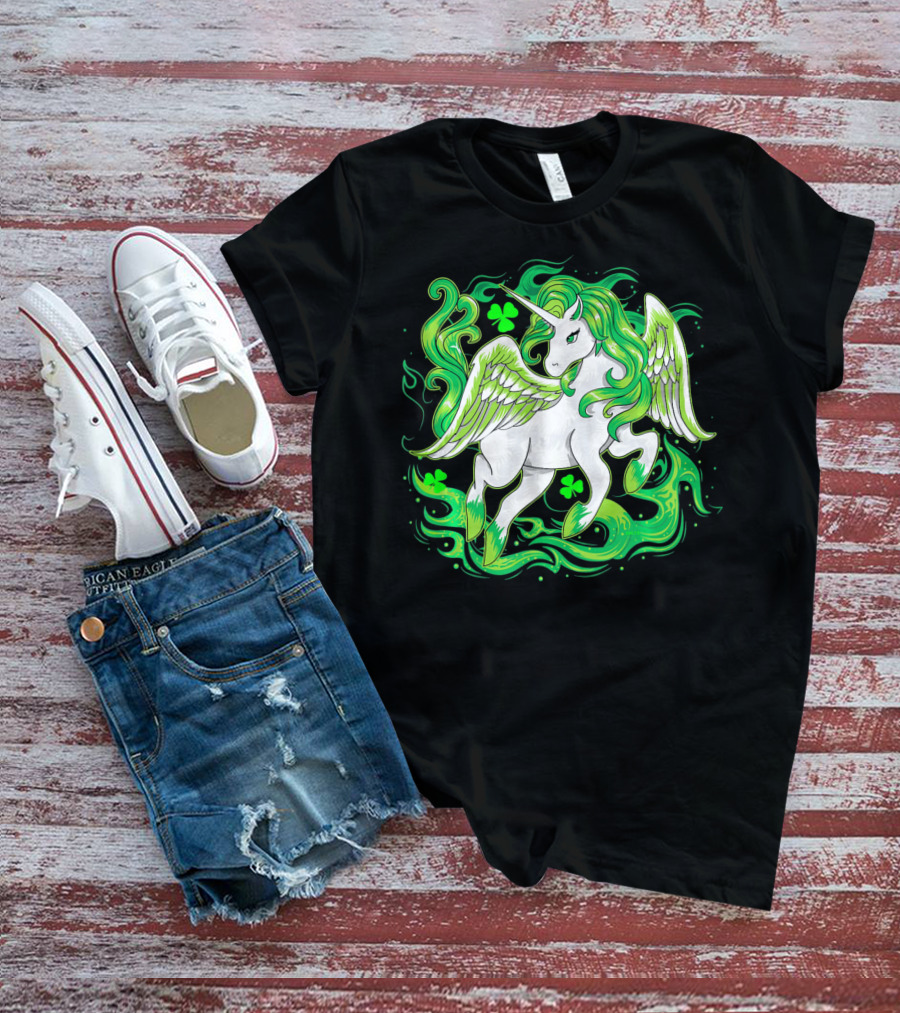 Irish Unicorn With Shamrocks Saint Patrick's Day Humor T-Shirt