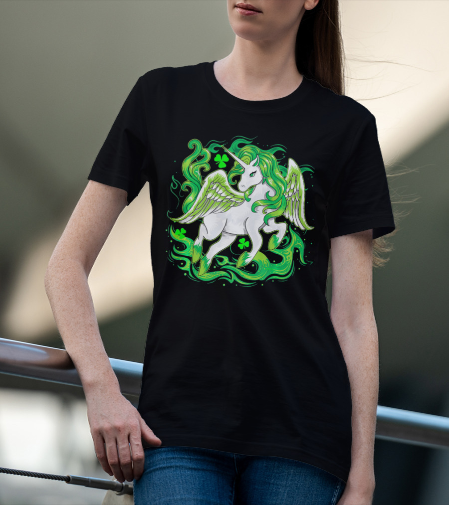 Irish Unicorn With Shamrocks Saint Patrick's Day Humor T-Shirt