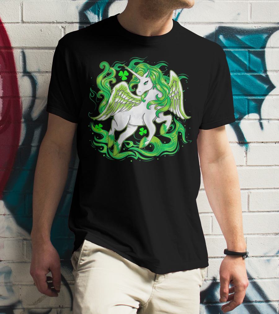Irish Unicorn With Shamrocks Saint Patrick's Day Humor T-Shirt