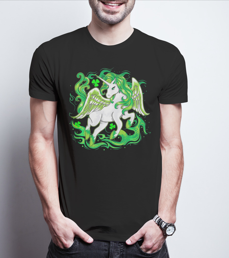Irish Unicorn With Shamrocks Saint Patrick's Day Humor T-Shirt