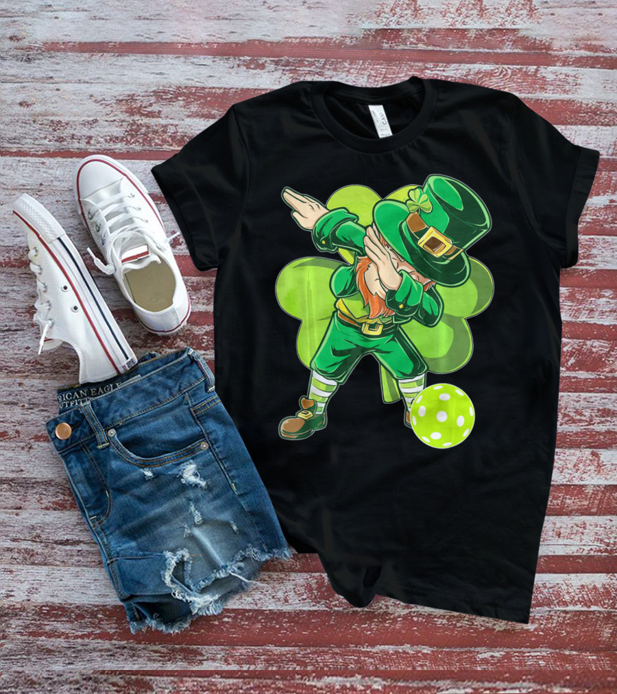 Funny Dabbing Leprechaun Pickleball Sport T-Shirt