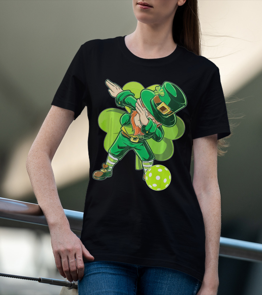 Funny Dabbing Leprechaun Pickleball Sport T-Shirt