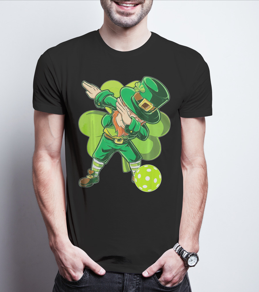 Funny Dabbing Leprechaun Pickleball Sport T-Shirt