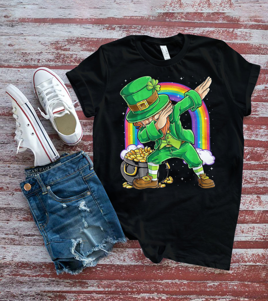 Dabbing Leprechaun Rainbow Pot Of Gold St Patricks T-Shirt