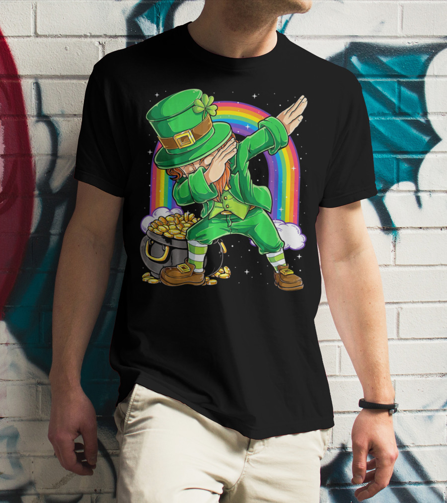 Dabbing Leprechaun Rainbow Pot Of Gold St Patricks T-Shirt