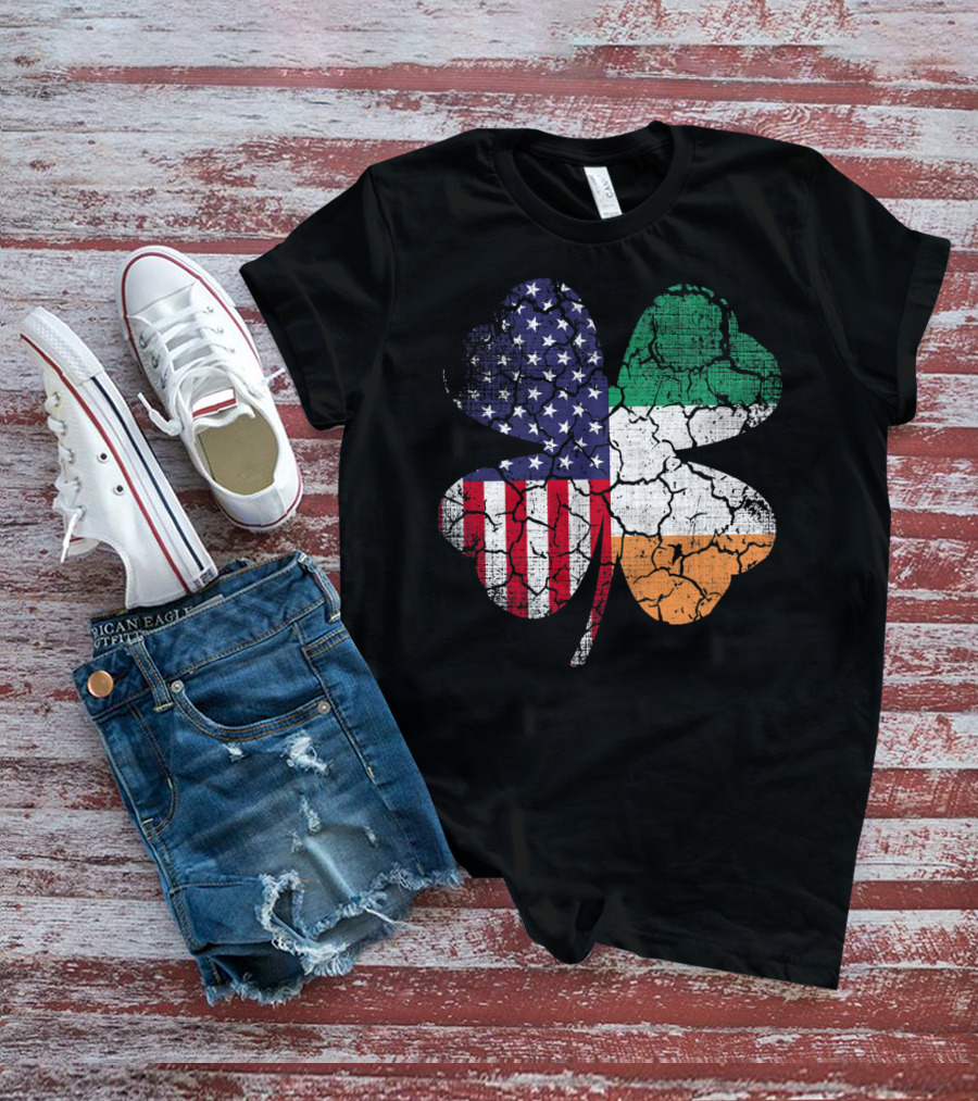 St Patricks Day Irish American Flag Shamrock Clover Mashup T-Shirt