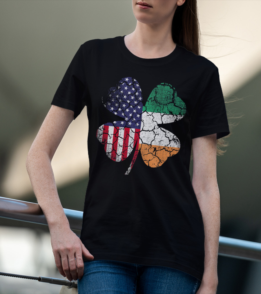 St Patricks Day Irish American Flag Shamrock Clover Mashup T-Shirt