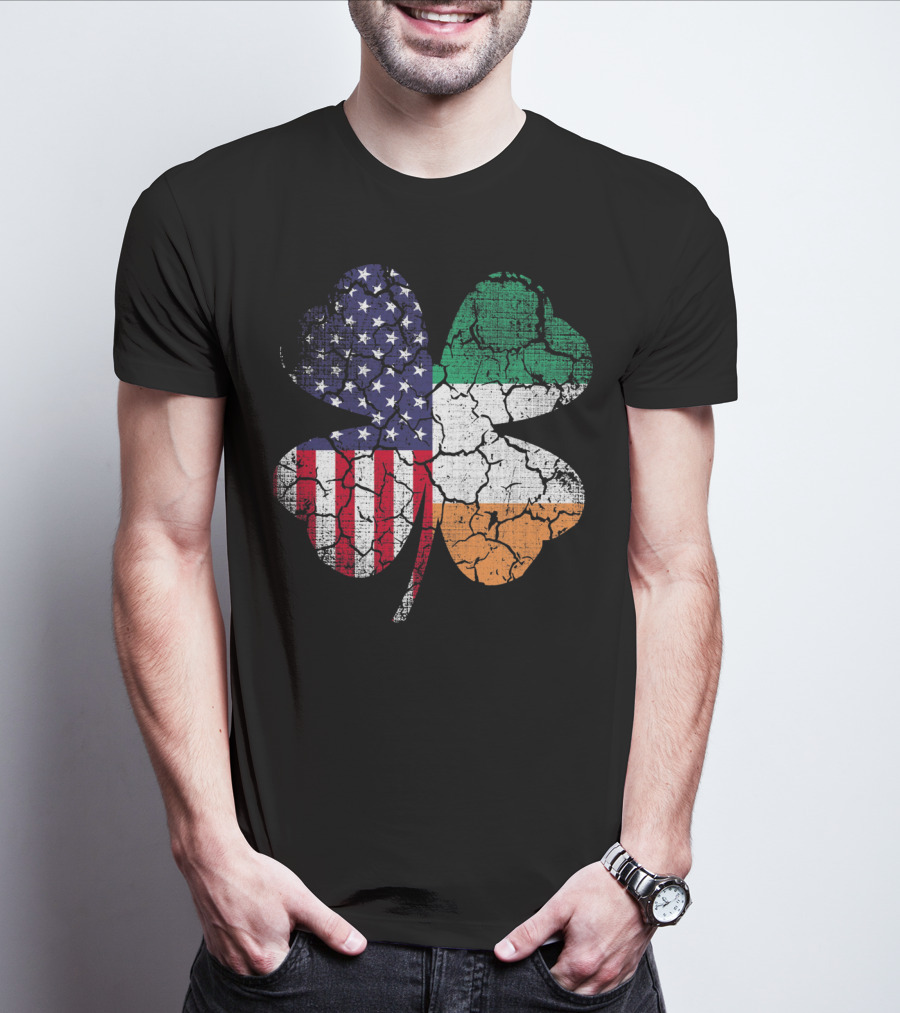 St Patricks Day Irish American Flag Shamrock Clover Mashup T-Shirt