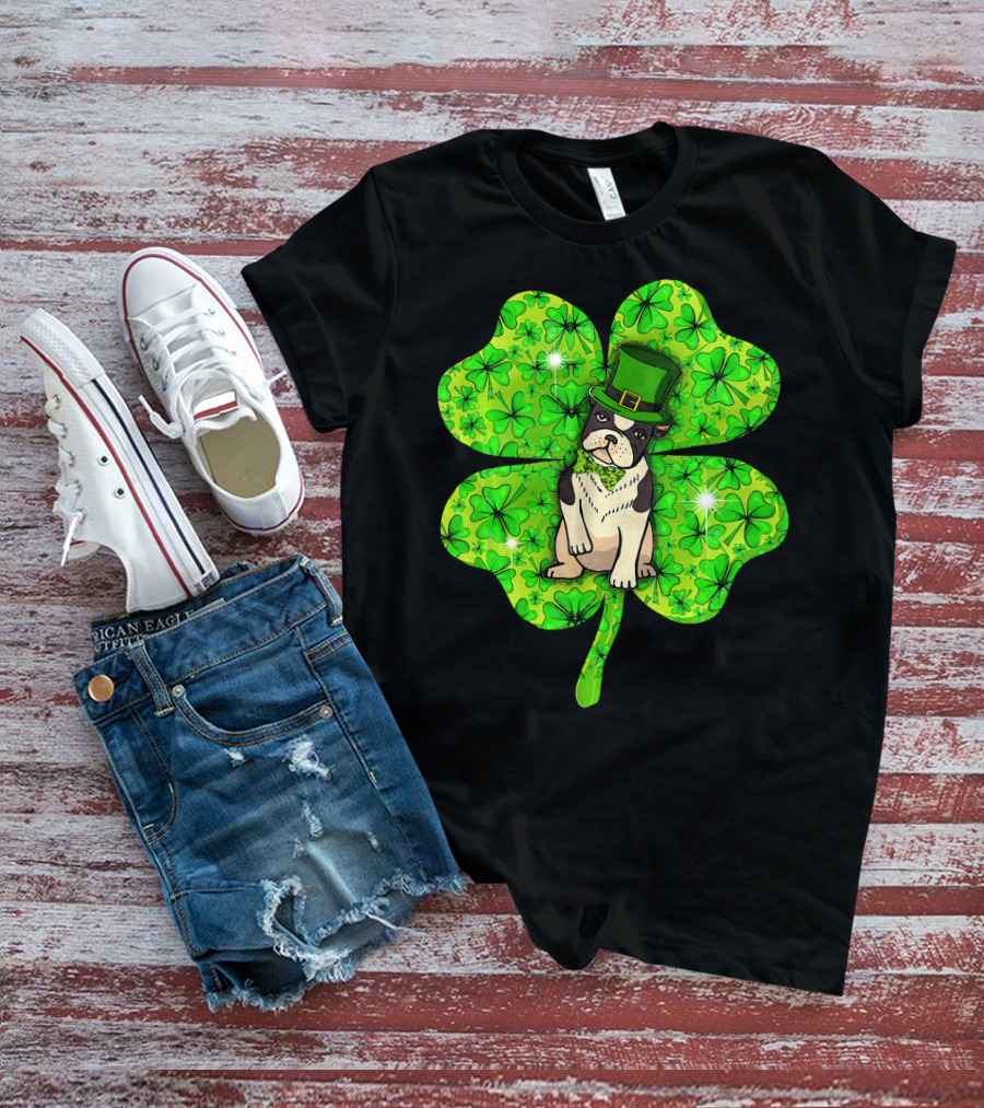 French Bulldog With Irish Shamrock And Leprechaun Hat T-Shirt