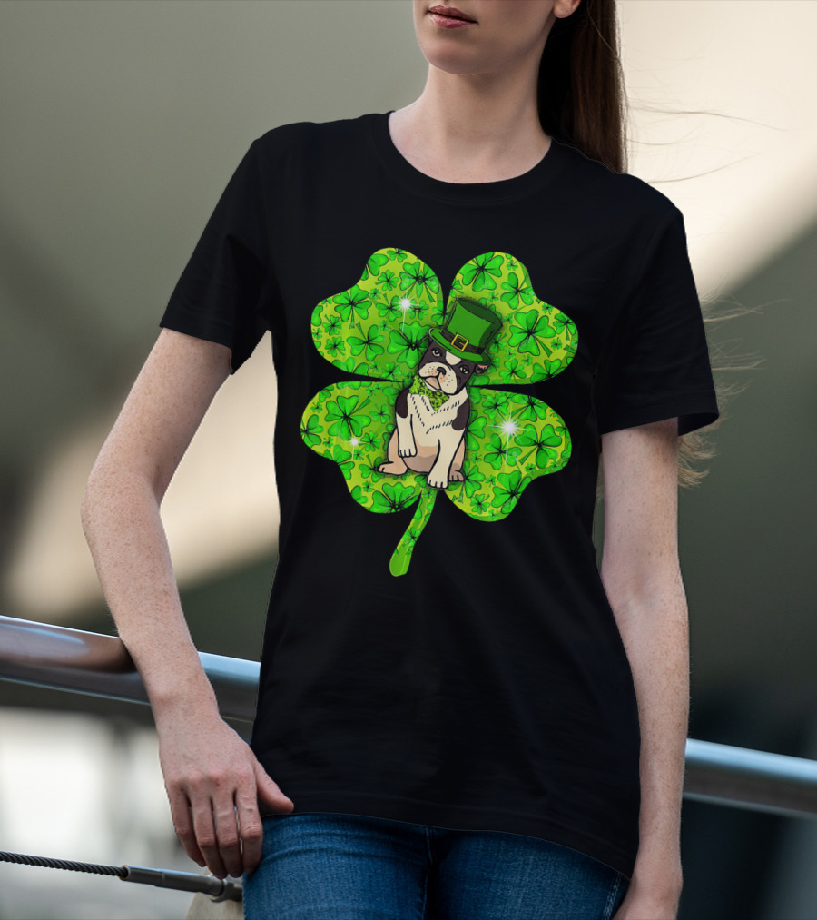 French Bulldog With Irish Shamrock And Leprechaun Hat T-Shirt