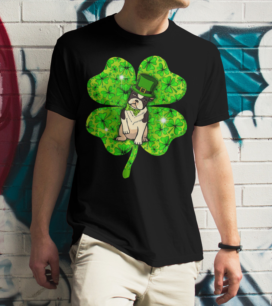 French Bulldog With Irish Shamrock And Leprechaun Hat T-Shirt
