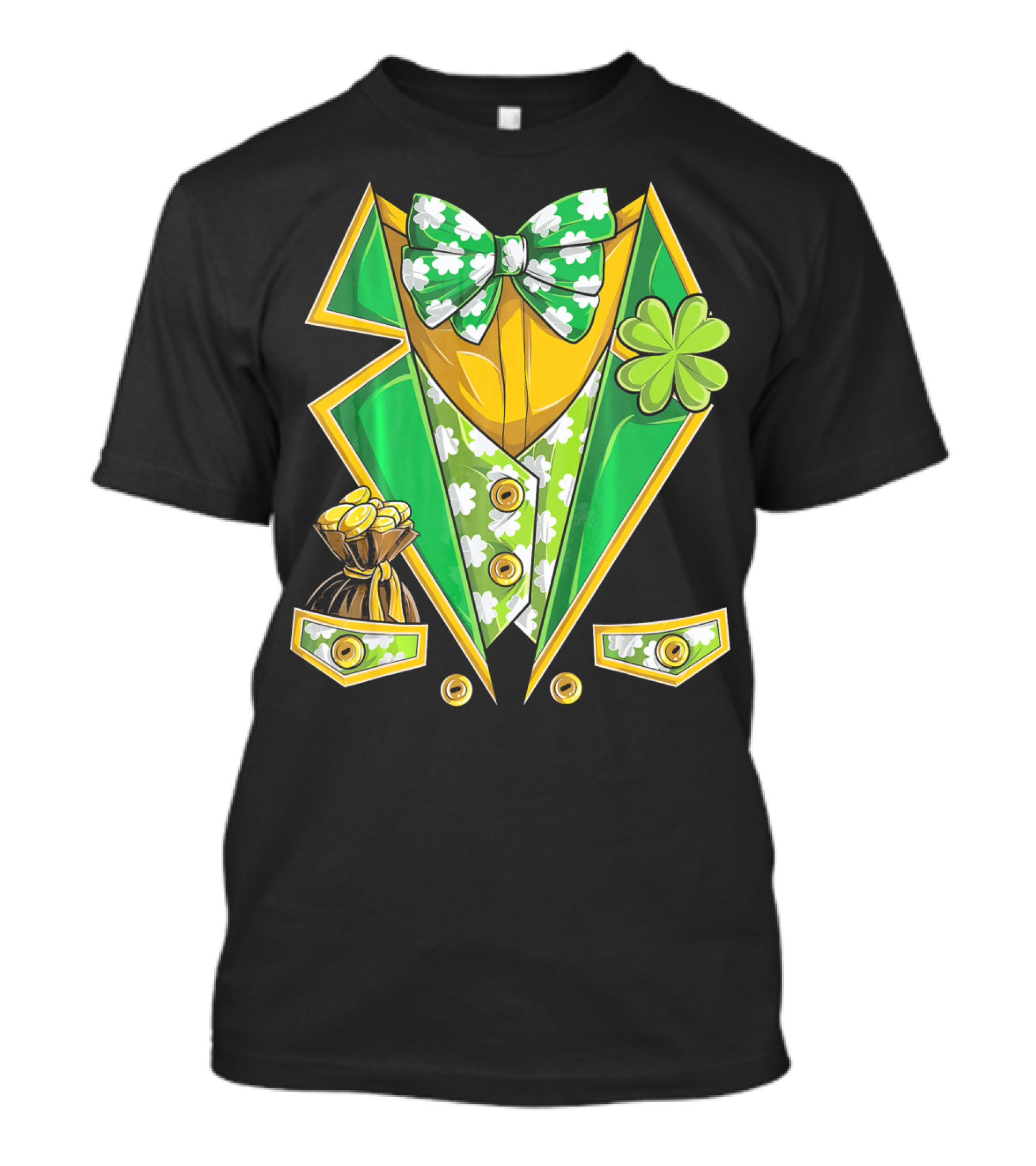 Leprechaun Costume St Patricks Green Suit With Shamrocks And Gold Coins T-Shirt