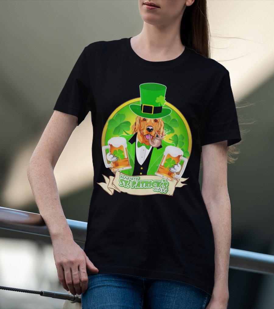Happy St. Patrick's Day Golden Retriever Beer Fest T-Shirt
