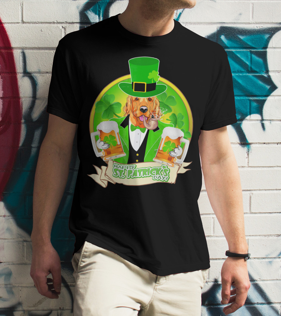 Happy St. Patrick's Day Golden Retriever Beer Fest T-Shirt