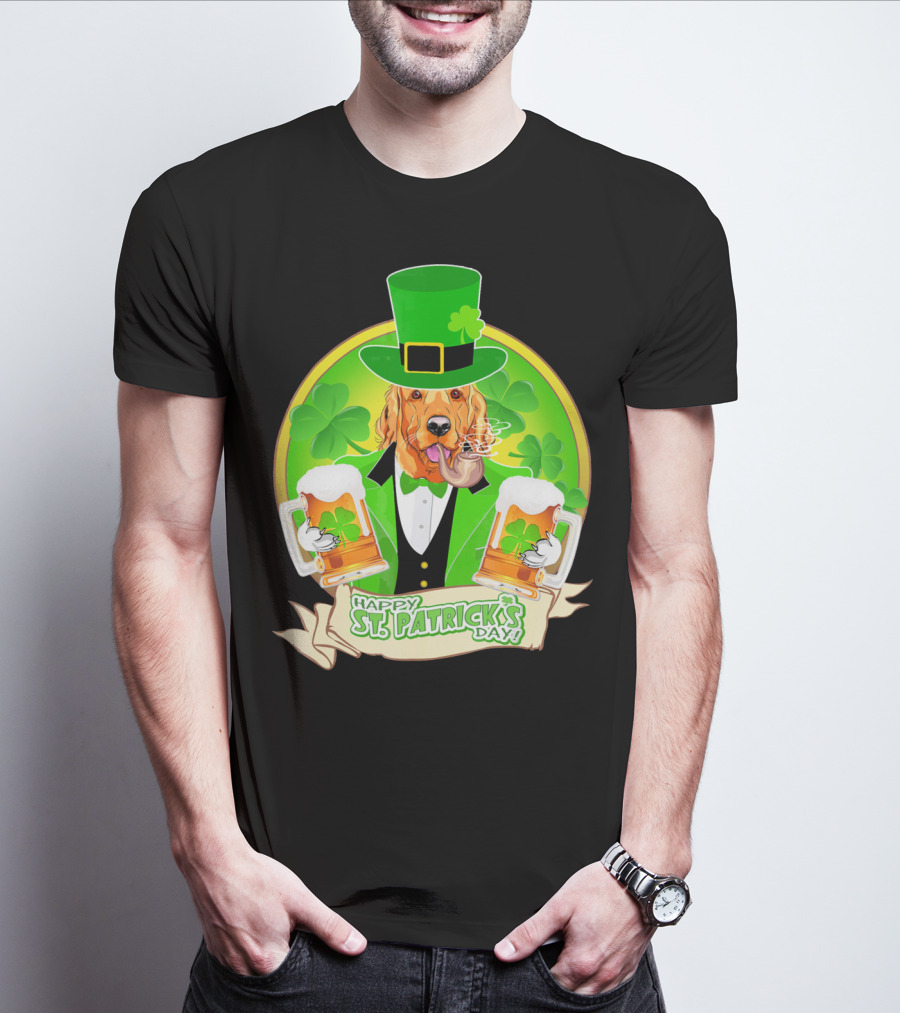 Happy St. Patrick's Day Golden Retriever Beer Fest T-Shirt