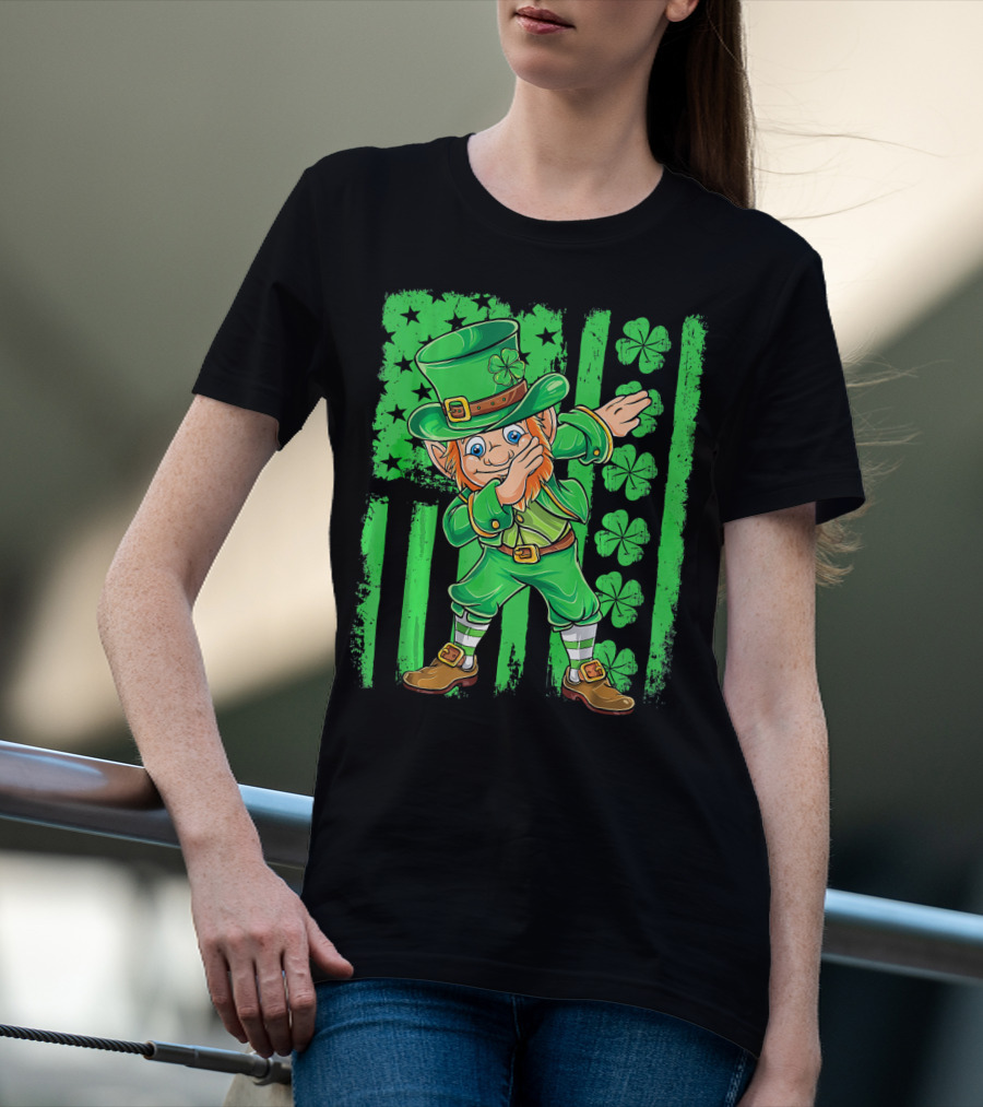 St Patricks Day Leprechaun Dab Shamrock Flag T-Shirt