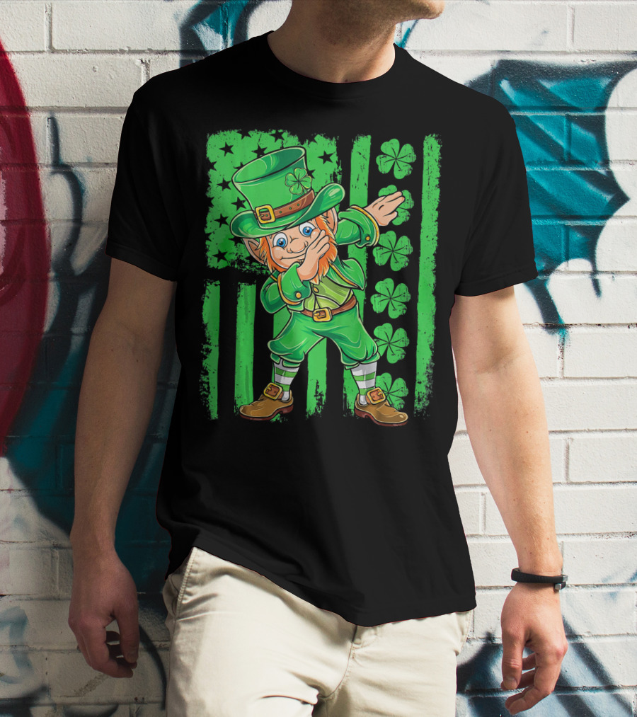 St Patricks Day Leprechaun Dab Shamrock Flag T-Shirt