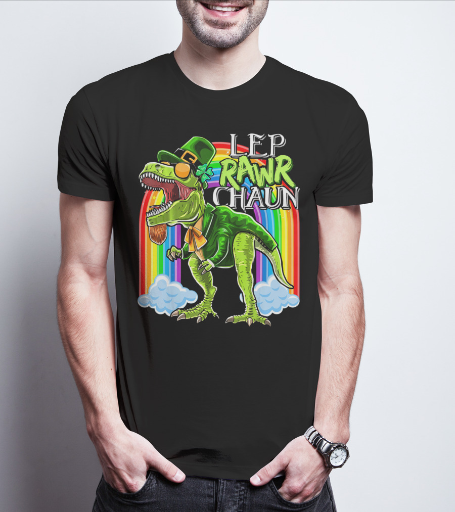 Leprawrchaun St. Patrick Day Rex Rainbow Dinosaur T-Shirt