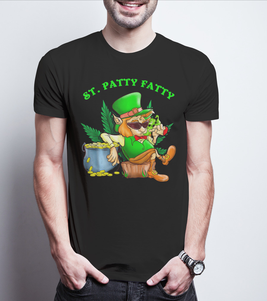 St. Patty Fatty Cool St. Patrick's Weed Smoking Leprechaun T-Shirt