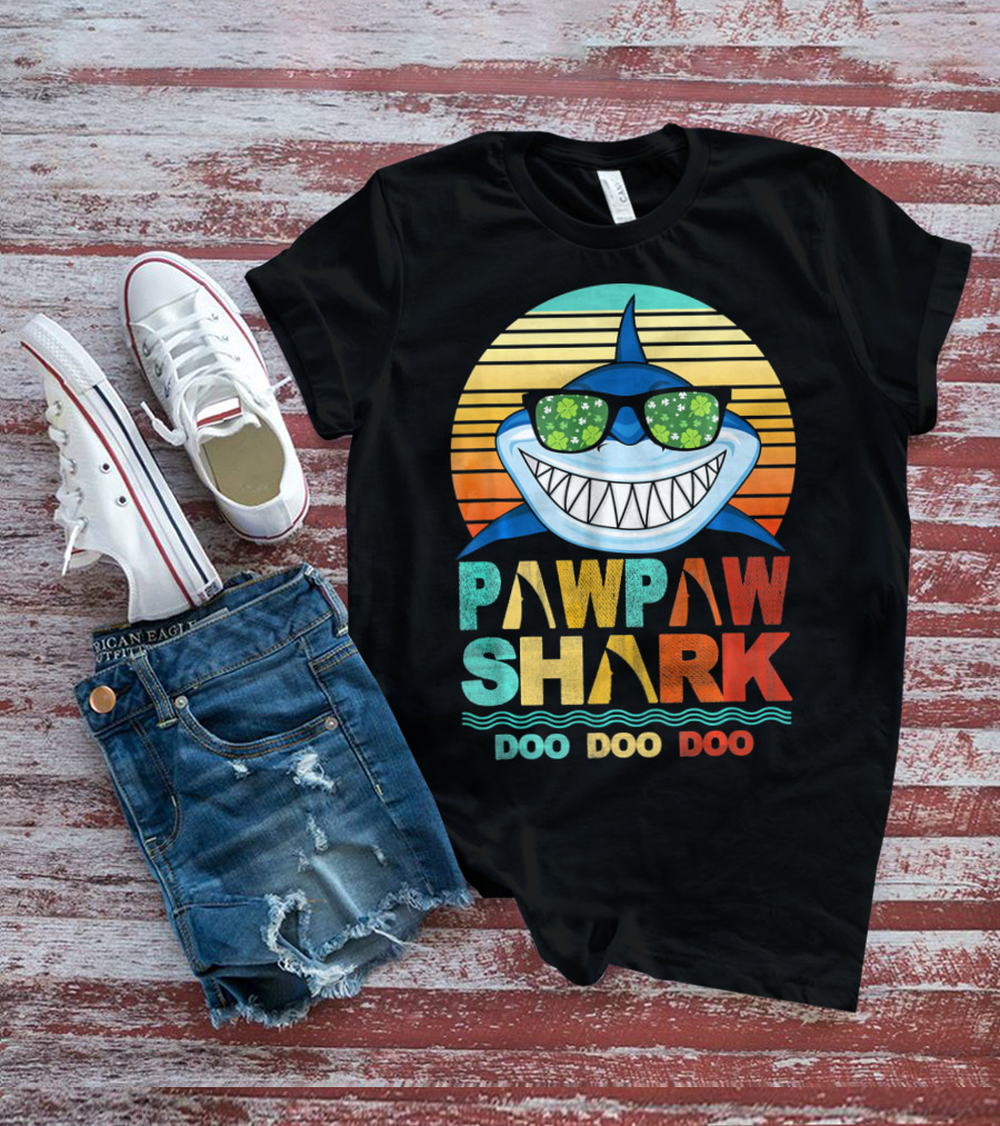 Pawpaw Shark Doo Doo Doo Sunglasses Retro Sunburst T-Shirt