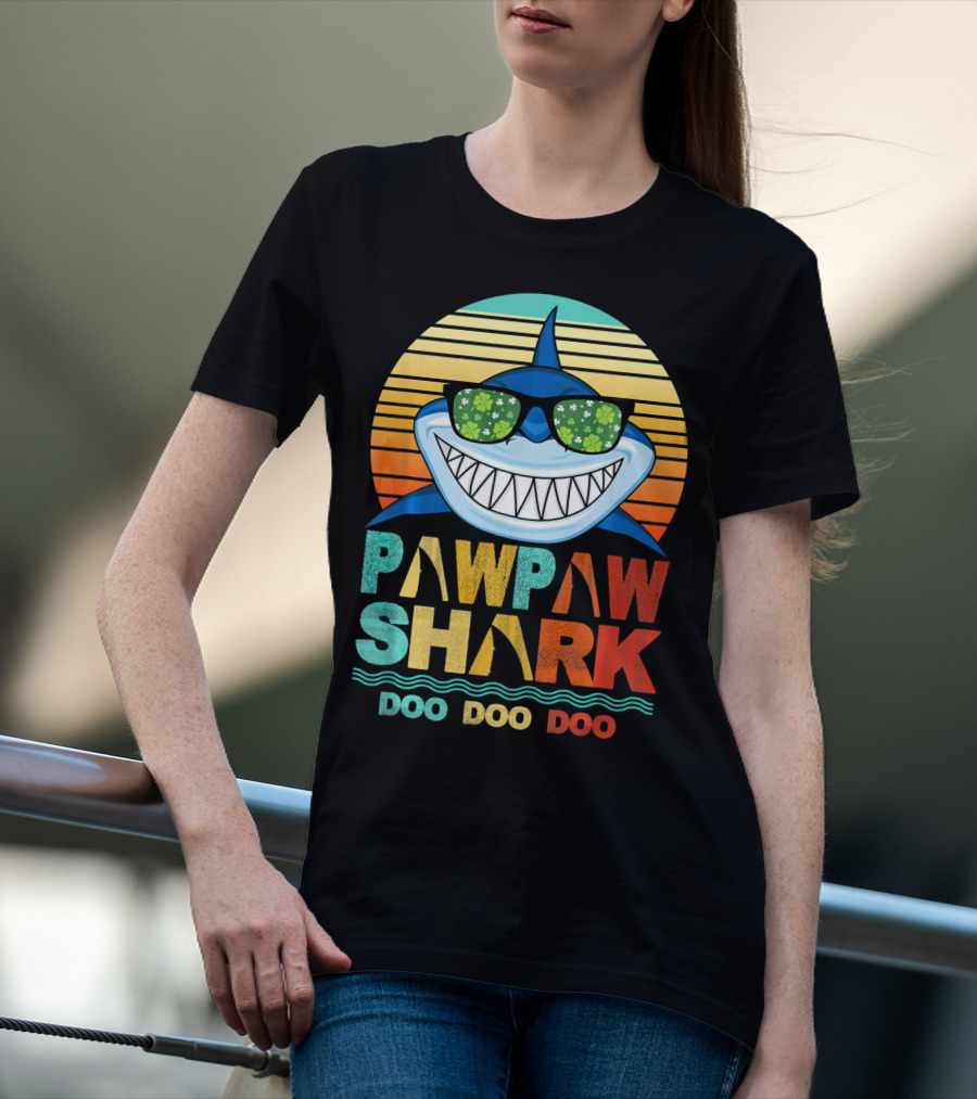 Pawpaw Shark Doo Doo Doo Sunglasses Retro Sunburst T-Shirt