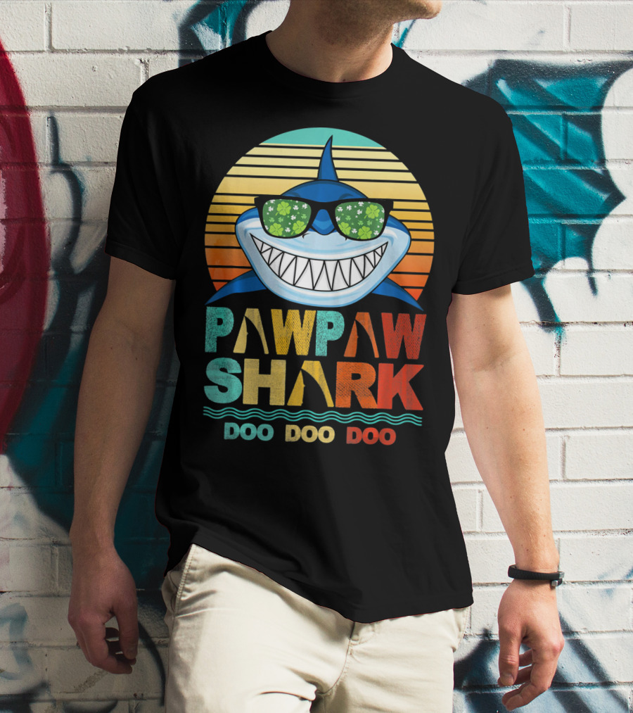 Pawpaw Shark Doo Doo Doo Sunglasses Retro Sunburst T-Shirt