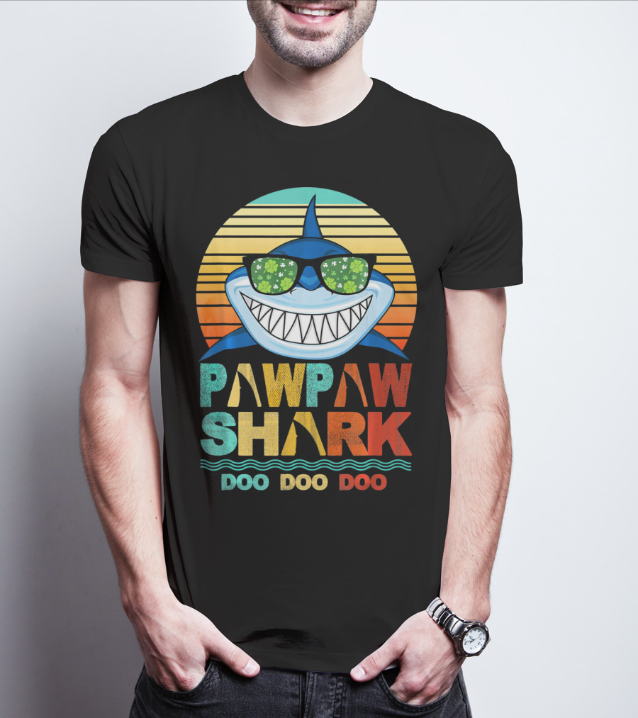 Pawpaw Shark Doo Doo Doo Sunglasses Retro Sunburst T-Shirt
