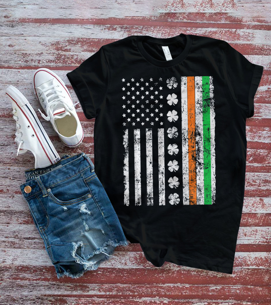 Irish American Flag Shamrock St Patricks Holiday T-Shirt