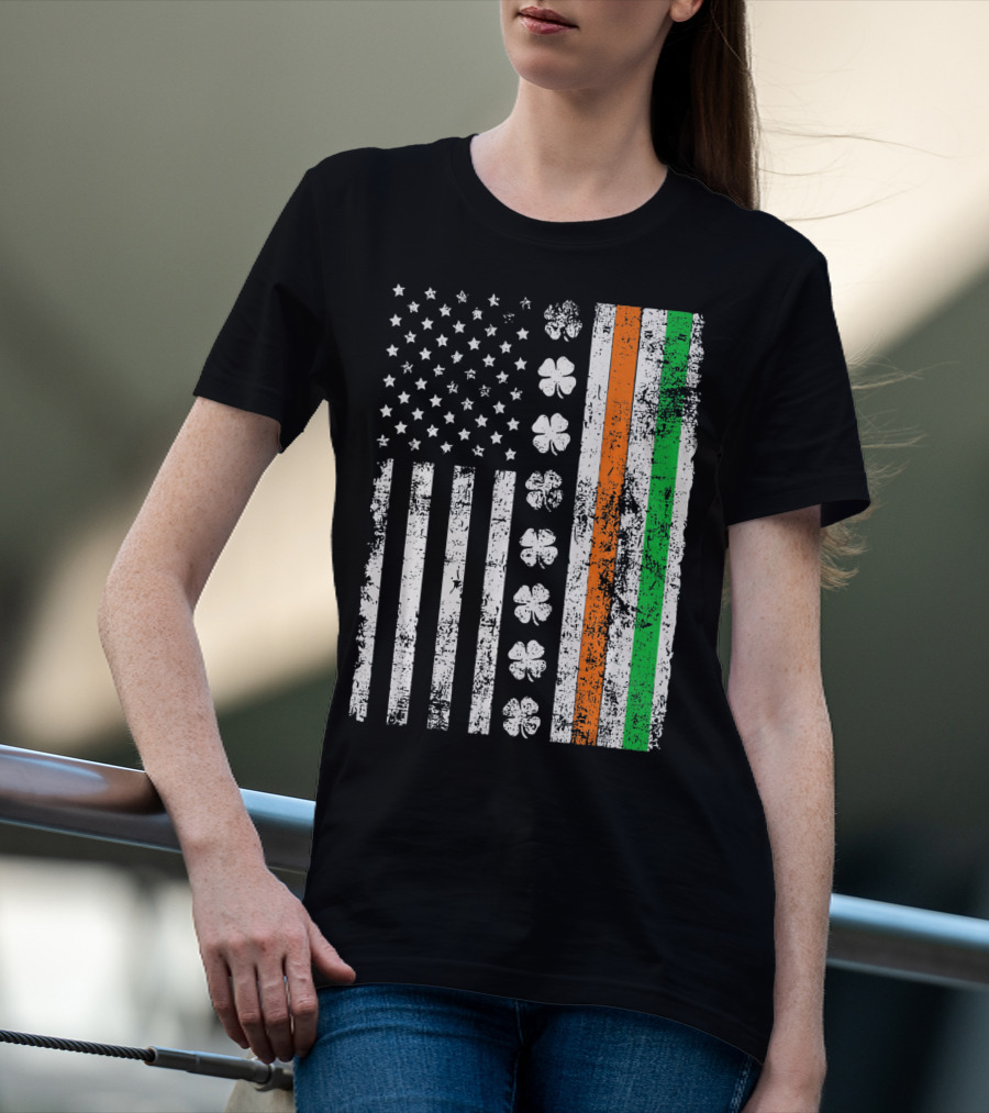 Irish American Flag Shamrock St Patricks Holiday T-Shirt