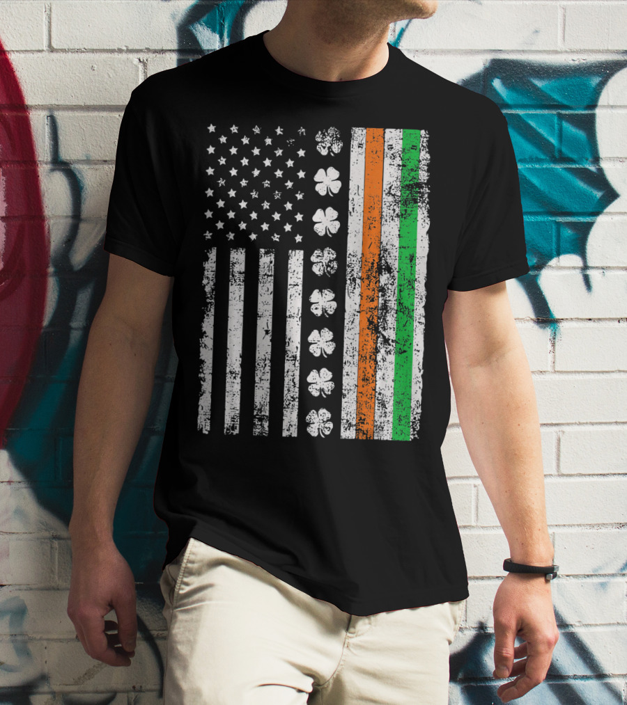 Irish American Flag Shamrock St Patricks Holiday T-Shirt