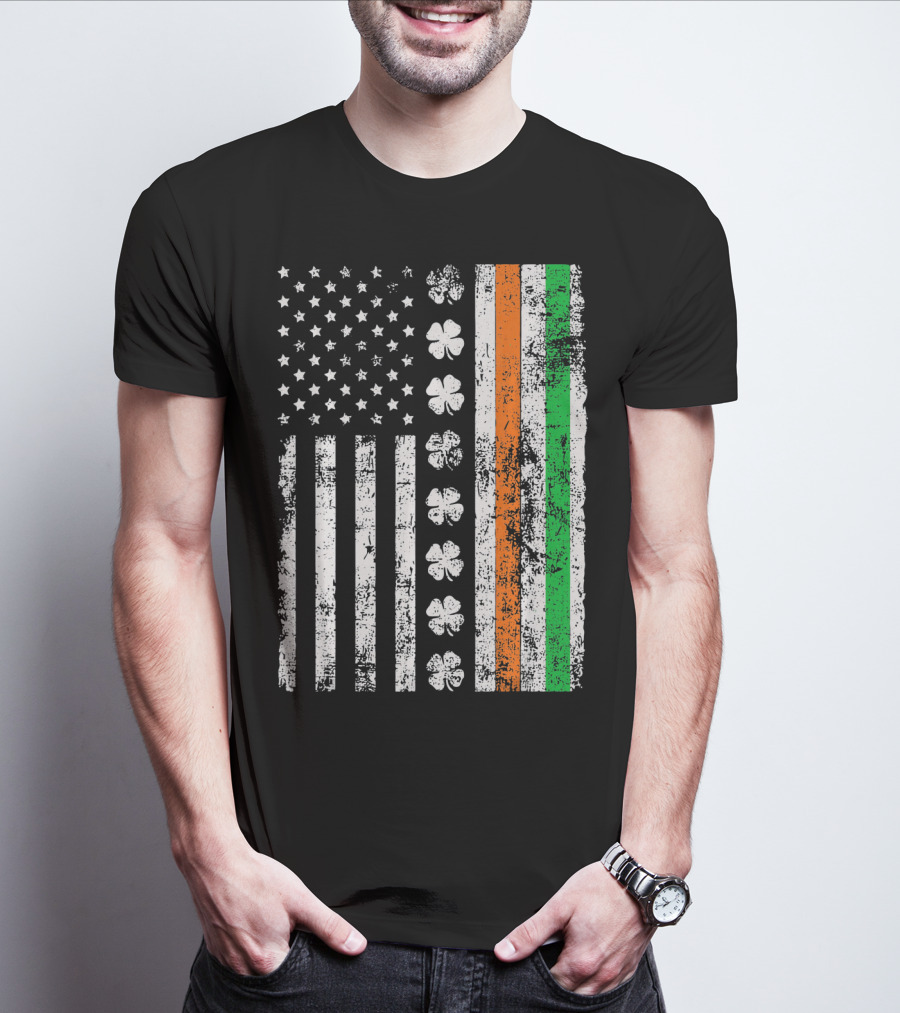 Irish American Flag Shamrock St Patricks Holiday T-Shirt
