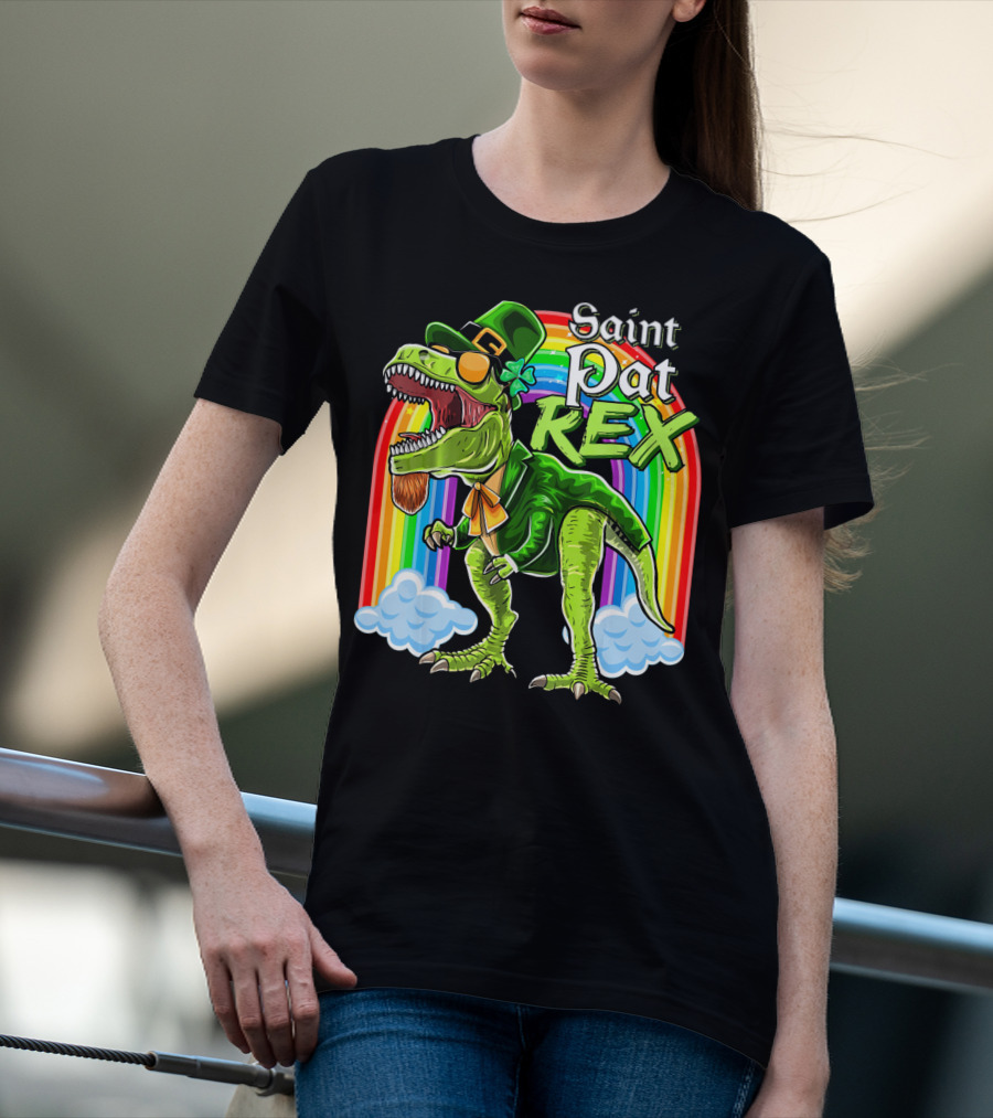 Saint Pat Rex Dinosaur Leprechaun Rainbow T-Shirt