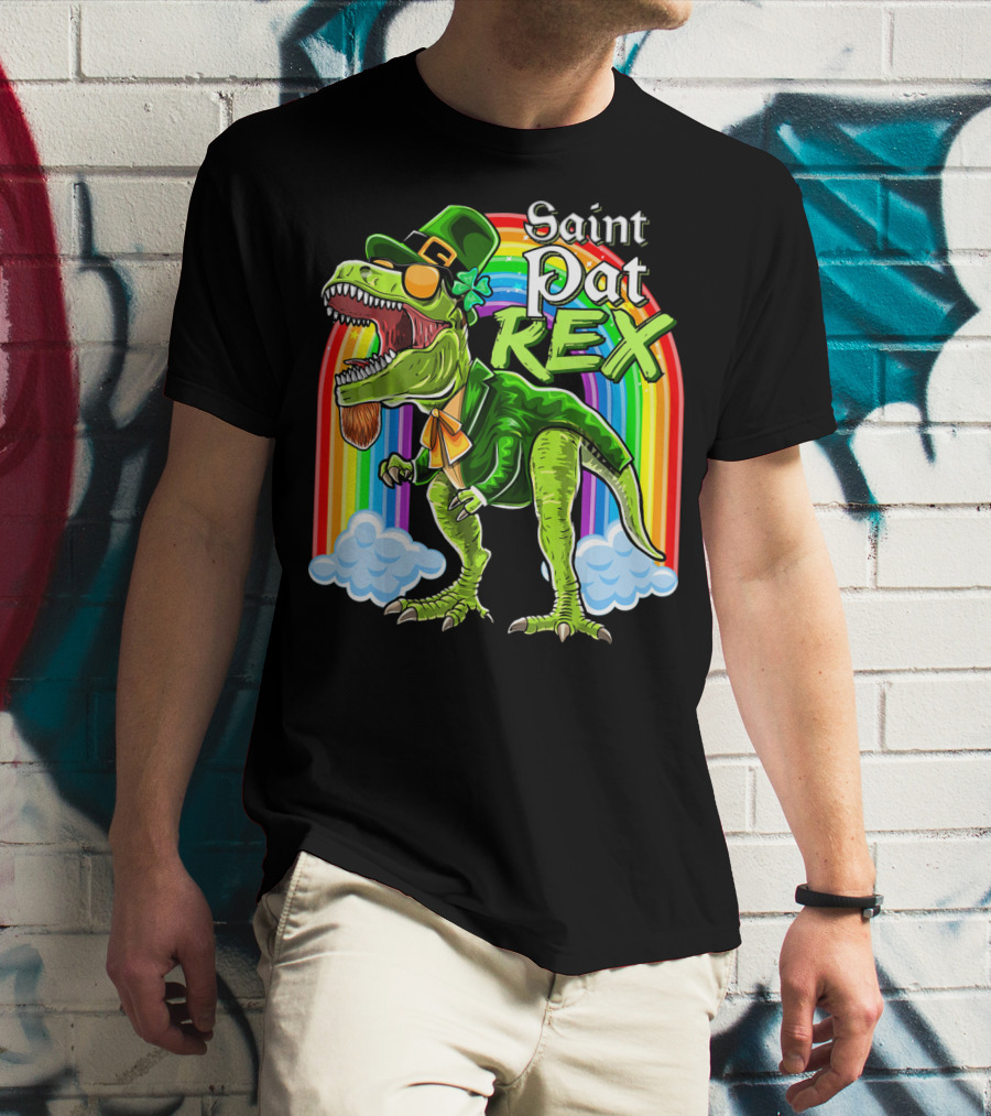 Saint Pat Rex Dinosaur Leprechaun Rainbow T-Shirt