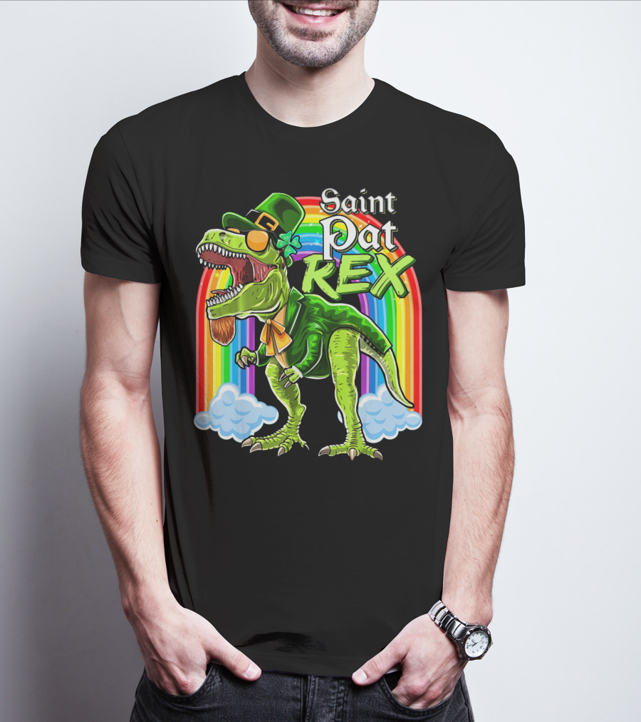 Saint Pat Rex Dinosaur Leprechaun Rainbow T-Shirt