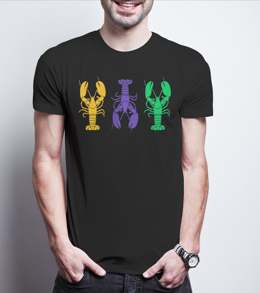 Mardi Gras Yellow Purple Green Crayfish Lobsters T-Shirt